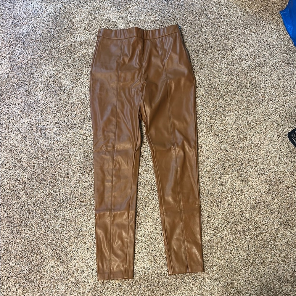 Brown High-Waisted Leather Dress Pants